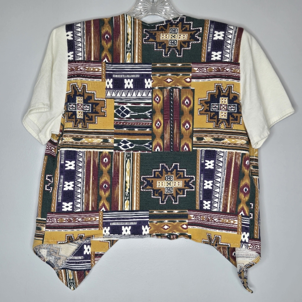 Vintage 90s Backroad Blues‎ Southwestern Vest Sewn Tshirt Crewneck Small Womens - Picture 9 of 10